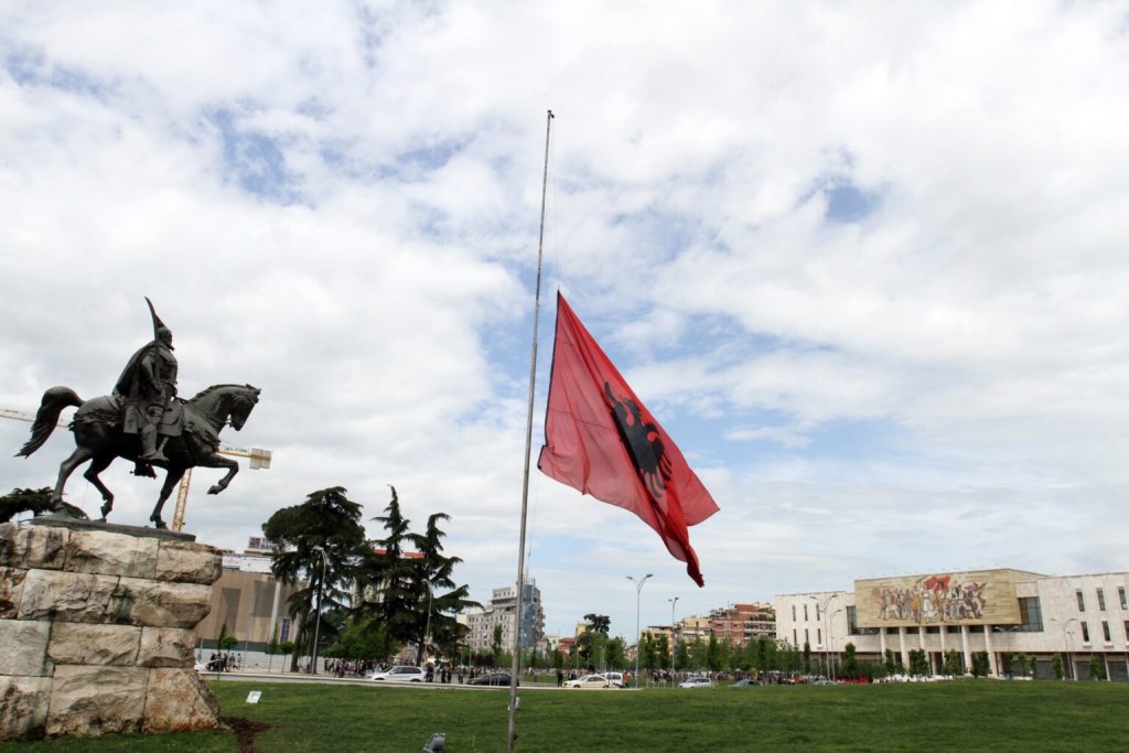 A national Albanian flag flies at half staff 1536x1024 1