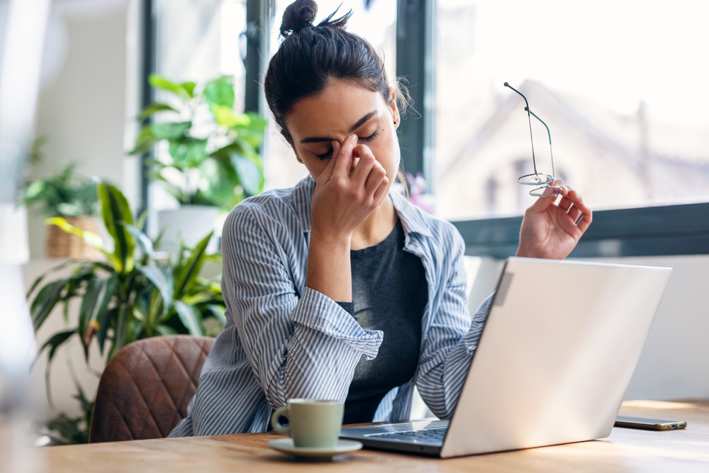 Shot,Of,Stressed,Business,Woman,Working,From,Home,On,Laptop