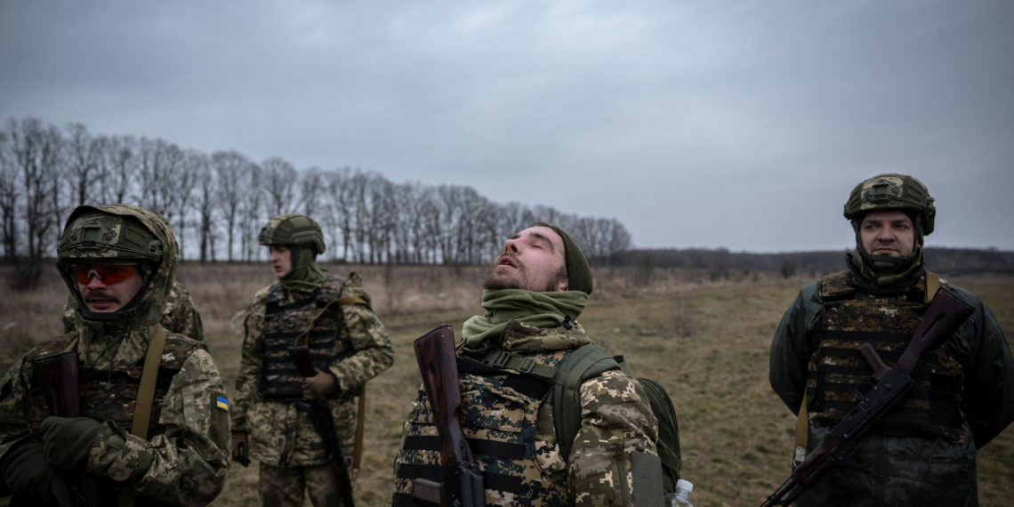 New recruits of the Da Vinci Wolves battalion attend military exercises in central Ukraine