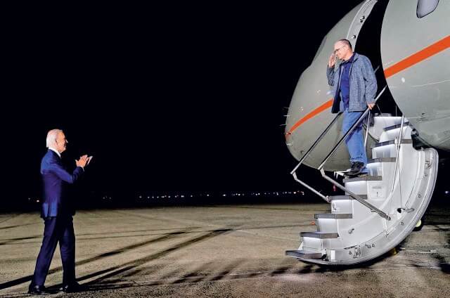 U.S. President Joe Biden meets with Americans released from detention in Russia, upon their arrival at Joint Base Andrews