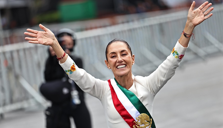 Mexican President Claudia Sheinbaum arrives at the National Palace in Mexico City