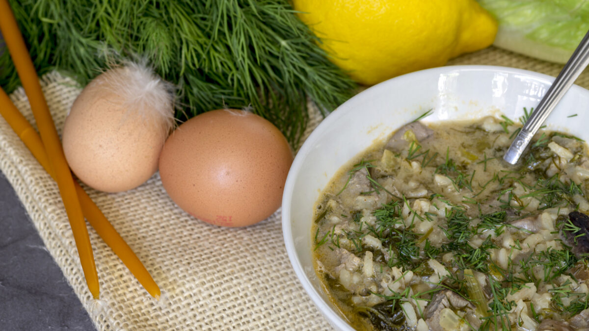 National Greek soup Magiritsa close-up
