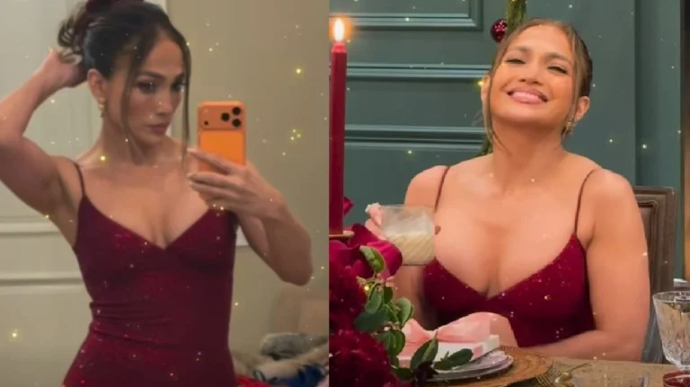 Η Τζένιφερ Λόπεζ με κόκκινο στενό φόρεμα άνοιξε το σπίτι της και ευχήθηκε Καλά Χριστούγεννα